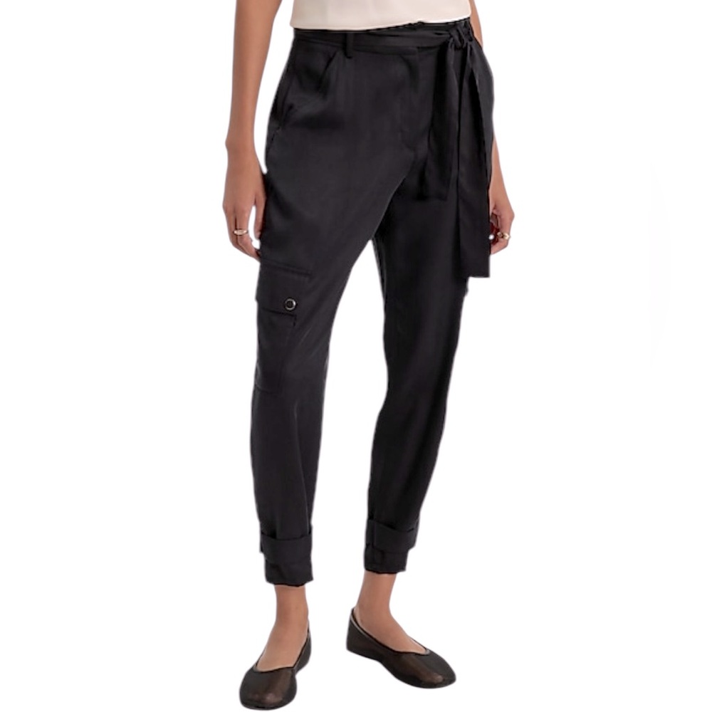 EXPRESS black high waist belted cargo joggers size 10 Long- NWT!